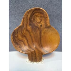 Wooden Club-Shaped Dish Vintage MCM Approx. 7" x 6” Monkey Pod Hand Crafted